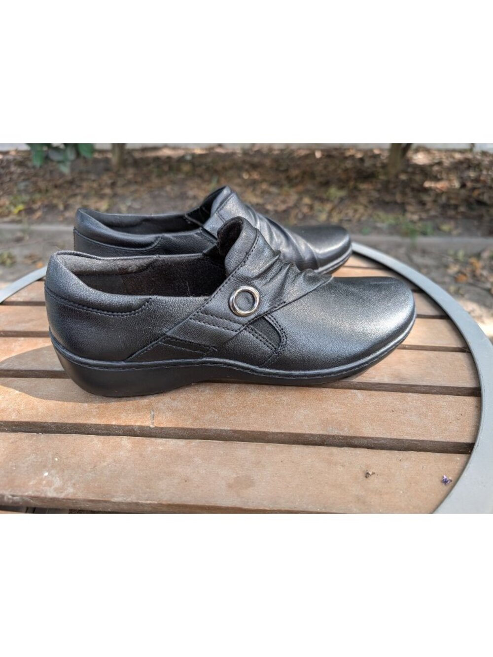 Clarks Women's Cora Aubrie Slip On Black Leather Size 8 Comfort Shoes Casual